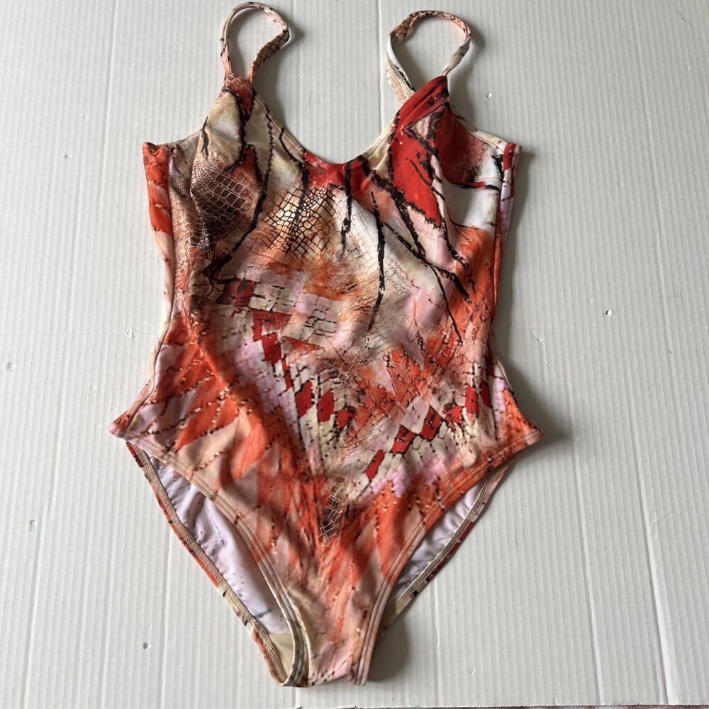 Roidal Sz  8-10 Wired Swimsuit Red Orange Beige Made In Spain EXCELLENT